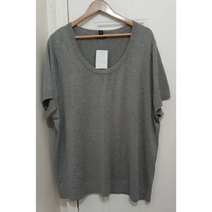 Lands end womens 3xl knit cotton viscose short sleeve sweater top gray